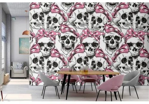 '50s vintage pin up skulls wallpaper.