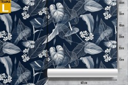 Wallpaper with stylized blue leaves nature.