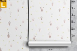 Children's wallpaper with stylized gold crowns.