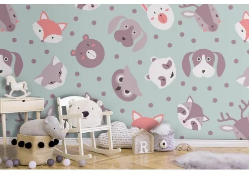 Carta da Parati animali stilizzati a pois bambini.