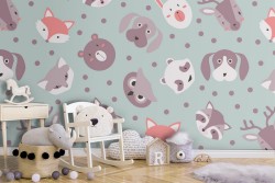 Carta da Parati animali stilizzati a pois bambini.