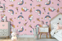 Unicorn and rainbow wallpaper children's decoration.