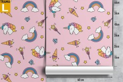 Unicorn and rainbow wallpaper children's decoration.
