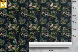Tropical Vintage Wallpaper with Animals and Leaves