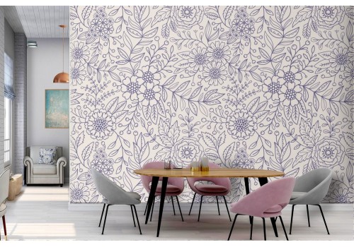 Carta da Parati foglie e fiori stilizzati decorazione natura.