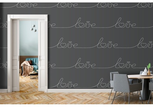 Wallpaper with cursive LOVE pattern.