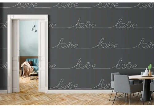 Wallpaper written LOVE in cursive pattern.