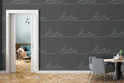 Wallpaper with cursive LOVE pattern.