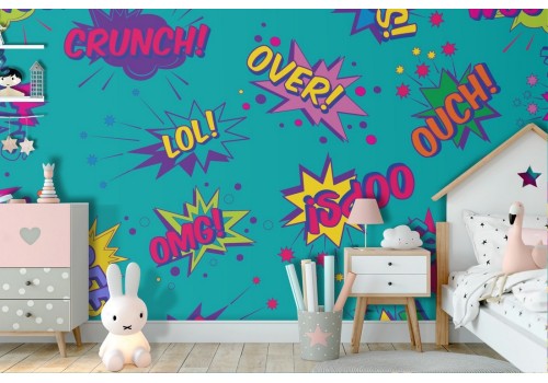 Children's comic strip pattern wallpaper.