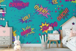 Children's comic strip pattern wallpaper.