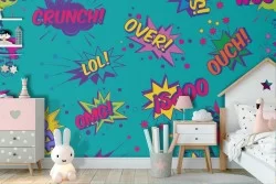 Children's comic strip pattern wallpaper.