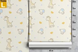 Animal wallpaper featuring giraffes and elephants for children.