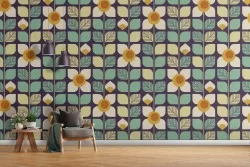 Carta da Parati fiori stilizzati geometrici natura.