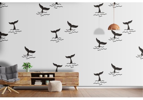 Whale tail animal decoration wallpaper.