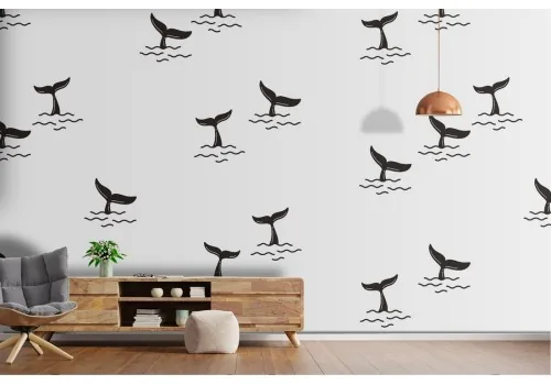 Whale tail animal decoration wallpaper.