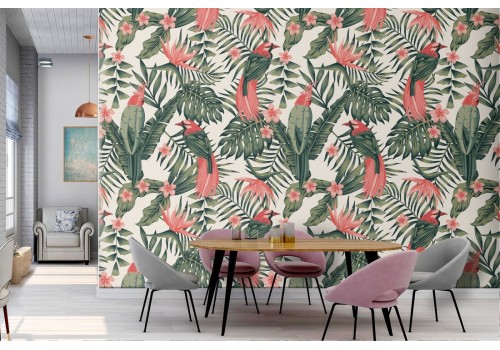 Parrot and tropical leaves nature pattern wallpaper.