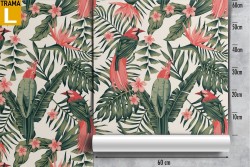 Carta da Parati pappagallo e foglie tropicali natura pattern.