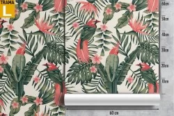 Parrot and tropical leaves nature pattern wallpaper.