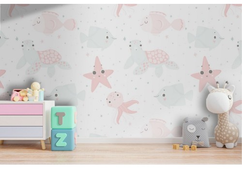 Marine animals wallpaper decoration for children.