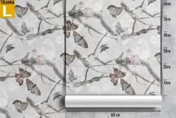 Modern nature wallpaper with butterflies and flowers.