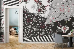 Carta da Parati fiori stilizzati con geometrie pattern.