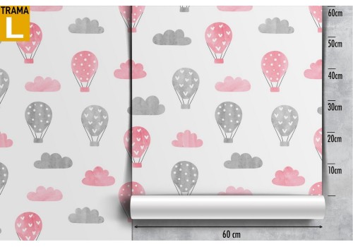 Hot air balloons and clouds pattern wallpaper for children. 2