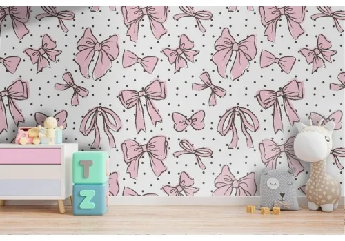 Wallpaper decoration pink bows for children.