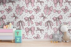Wallpaper decoration pink bows for children.