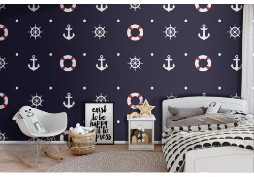 Nautical decorations wallpaper for children.