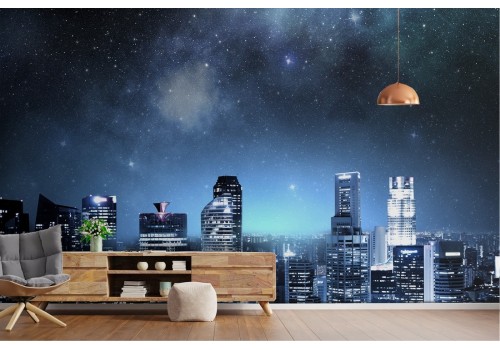 Night Sky Skyscrapers City Wallpaper