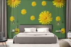 Carta da Parati natura fiori astratti fondo verde.