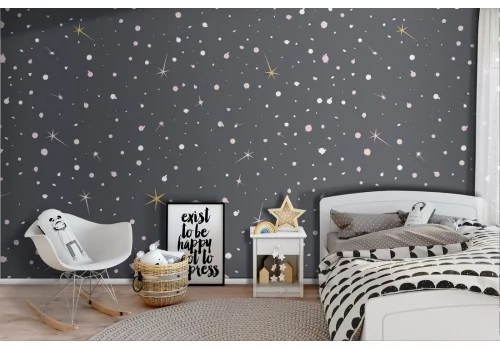 Wallpaper sky with stars and planets for children.