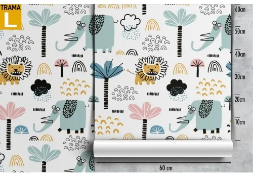 Wallpaper with stylized animals lions elephants for children. 2