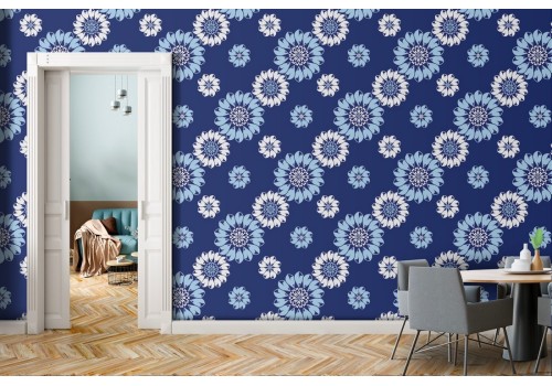 Wallpaper stylized blue flowers nature pattern.