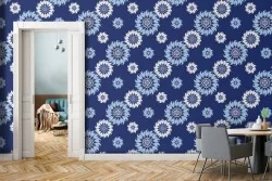 Carta da Parati fiori stilizzatii blu natura pattern.
