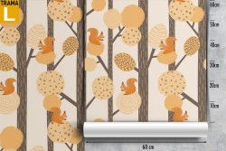 Carta da Parati bambini alberi stilizzati foglie autunno.