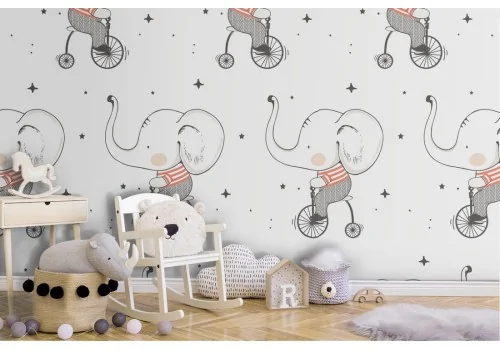 Elephant cartoon pattern children's wallpaper.