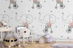 Carta da Parati elefanti fumetto pattern bambini.