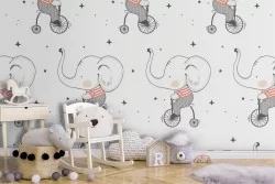 Carta da Parati elefanti fumetto pattern bambini.