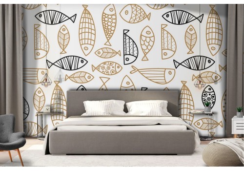 Wallpaper stylized fish animal pattern.