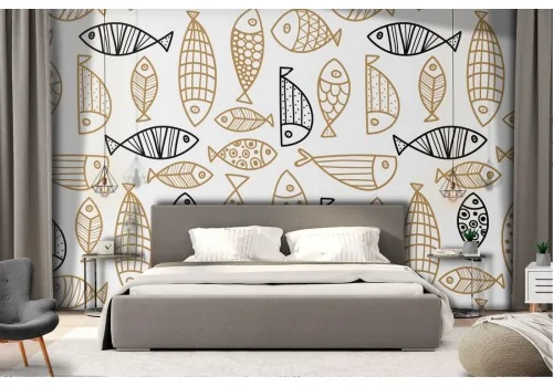 Wallpaper stylized fish animal pattern.