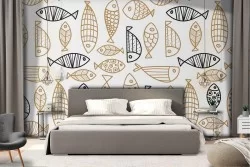 Carta da Parati pesci stilizzati animali pattern.