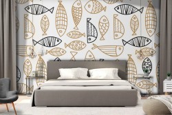 Wallpaper stylized fish animal pattern.