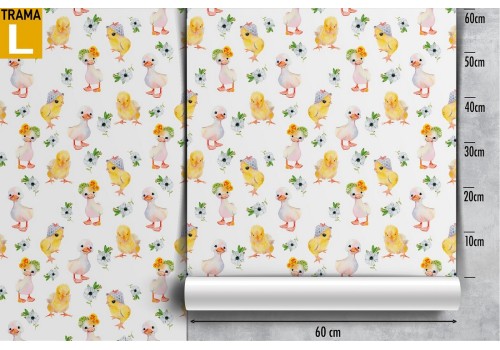 Wallpaper with chicks and ducklings decoration for children. 2