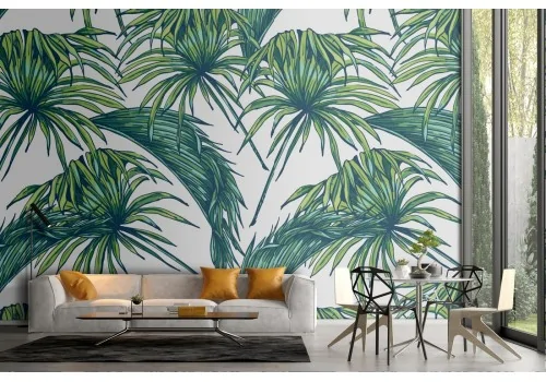 Wallpaper with tropical leaves and palm nature pattern.