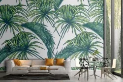 Carta da Parati foglie e palme tropicali natura pattern.