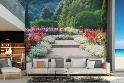 Carta da Parati paesaggio giardino fiorito