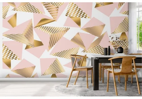 Vintage pink and gold geometric wallpaper decoration.
