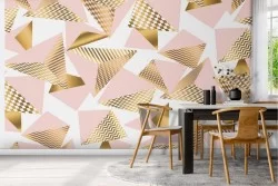 Carta da Parati decorazione geometrica rosa e oro vintage.