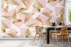 Vintage pink and gold geometric wallpaper decoration.